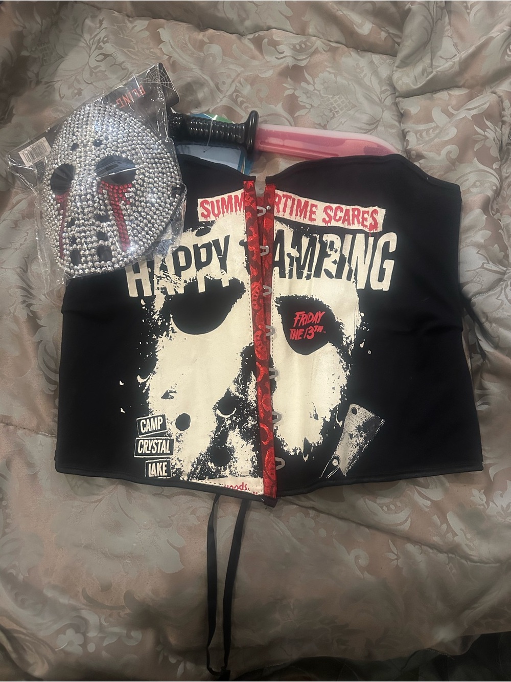 Black 'Happy Haming' Graphic custom Corset - Friday the 13th Inspired